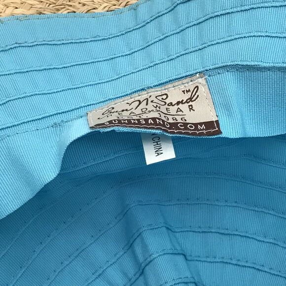 Sun 'n' Sand Headwear Women's OSFM Packable Teal Blue Textile & Straw Beach Hat - Picture 8 of 8